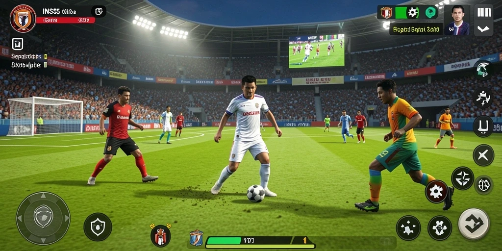 Gameplay seru dan realistis dalam INS55 dengan aksi sepak bola mendebarkan.