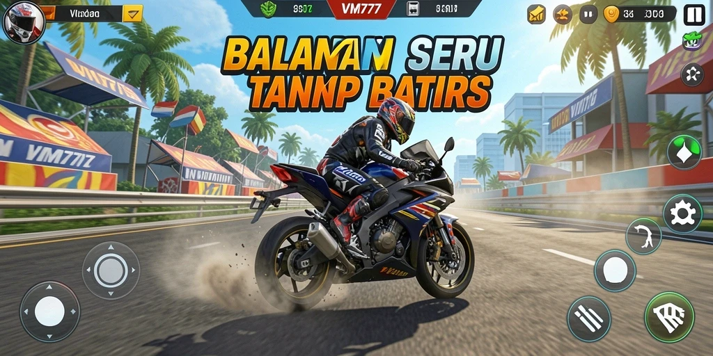 Tampilan utama <strong>VM777</strong> menampilkan kecepatan balapan motor yang mendebarkan.