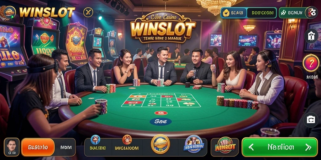 Screenshot WINSLOT menampilkan dealer langsung dalam aksi di meja permainan.